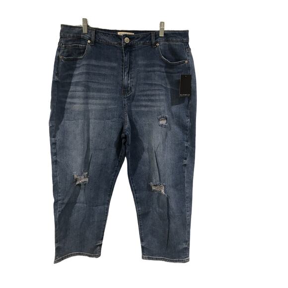 NWT NEW‎ Eloquii Classic Fit Stretch Denim Mom Jean Denim Jeans Distressed - Picture 5 of 16